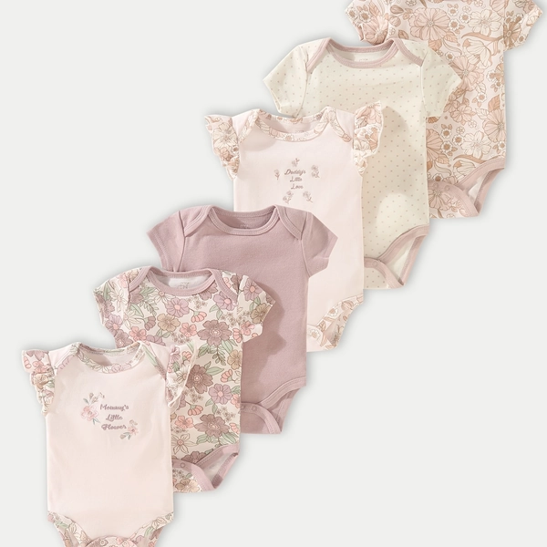 Conjunto de 6 bodies de manga corta con volantes para bebé, bordado floral rosa "Daddy'S Little Love" "I Love Daddy", traje de verano de rana para actividades al aire libre