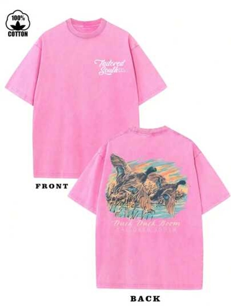 Retro Cotton T-Shirt, Unique Duck Print-Suitable For Men And Women, Soft And Breathable Elastic Round Neck Short-Sleeved Shirt. The First Choice For Casual Wear Is Machine Washable.