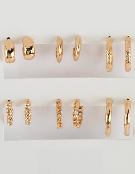 FULL TILT 6 Pack Mixed Huggie Earring Set - GOLD