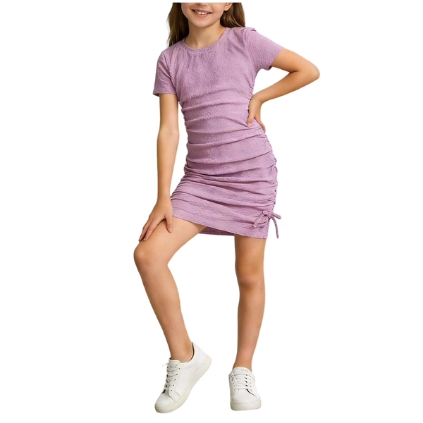 Loopsun 5-12 Years Girls Short Sleeve Solid Slim Dress Purple, 8-9 Years - Walmart.com