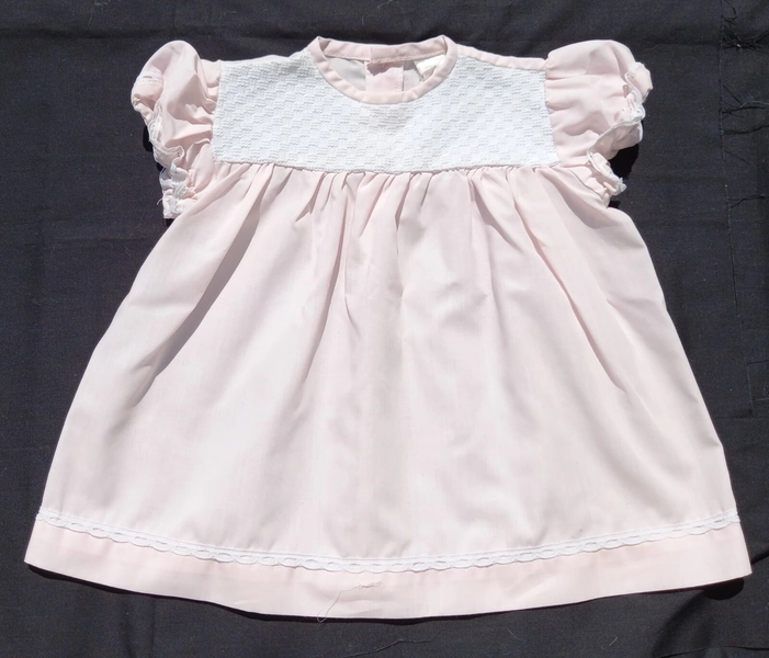 VINTAGE pink baby dress with white yoke made by White Lily