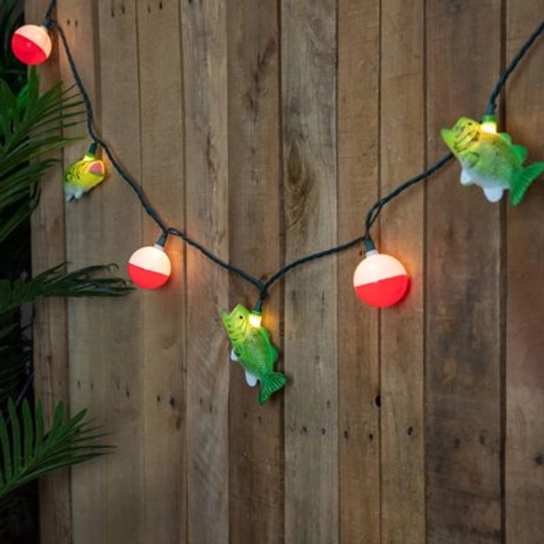Northlight Bass and Bobber Patio Light Set - 6 feet Green Wire - 10ct | NORTHLIGHT HA95168