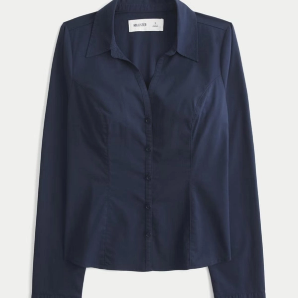 Hollister Navy blue button through shirt 
size M...