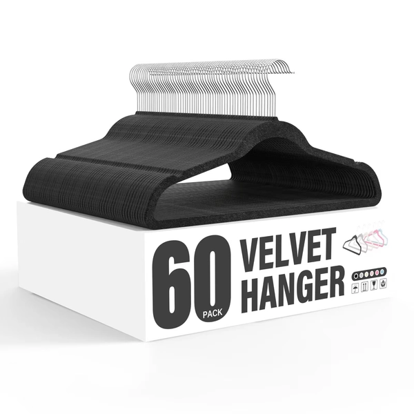 Simple Deluxe 60 Pack Velvet Hangers, Non-Slip Clothes Hangers with Shoulder Notches, 360° Swivel Hooks, Heavy Duty Coat Suit Hangers for Closet Space Saving, Black - Walmart.com