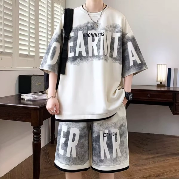 Men's fashion personality letter printed short sleeved shorts two-piece set outdoor sports breathable T-shirt set - AliExpress 200000343