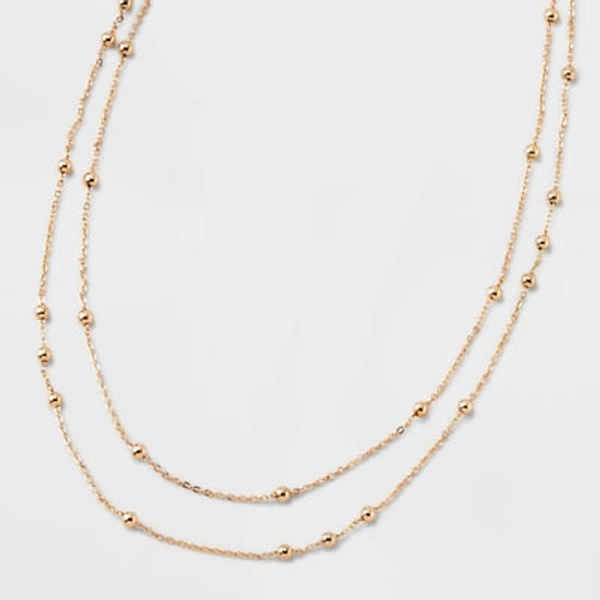 Gold 2 Row Satellite Chain Necklace - A New Day™ Gold: Nickel-Free Multi-Strand Jewelry with Lobster Claw Clasp