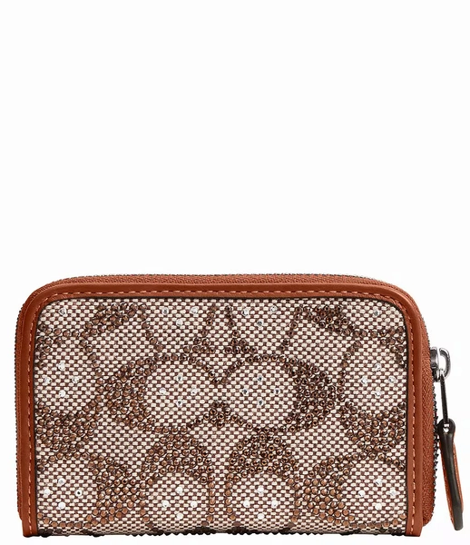 COACH Essential Small Zip Around Crystal Signature Jacquard Contrast Trim Wallet