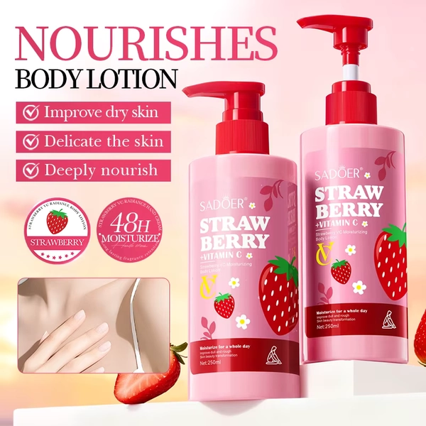 Strawberry VC Moisturizing Body Lotion Whitening Body Cream Lightening Skin Care Hand Cream Body Butter
