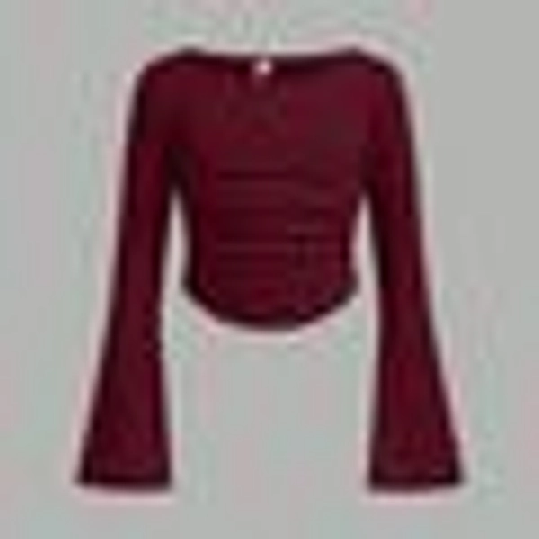 Tween Girl Fitted Casual Crew Neck Ruffle Flare Sleeve Long Sleeve T-Shirt Long Sleeve Top Red Long Sleeve Top Crop Top Long Sleeve Crop Top Fitted Long Sleeve Top