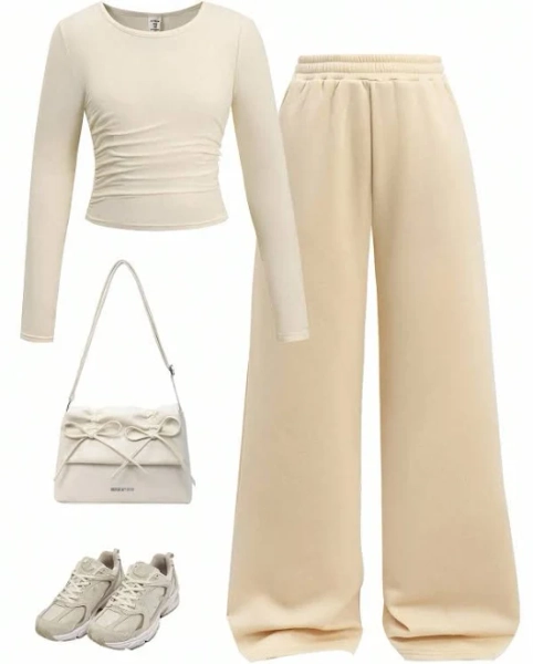 SHEIN Tween Girl Casual Fitted Round Neck Long Sleeve T-Shirt and Pants Set