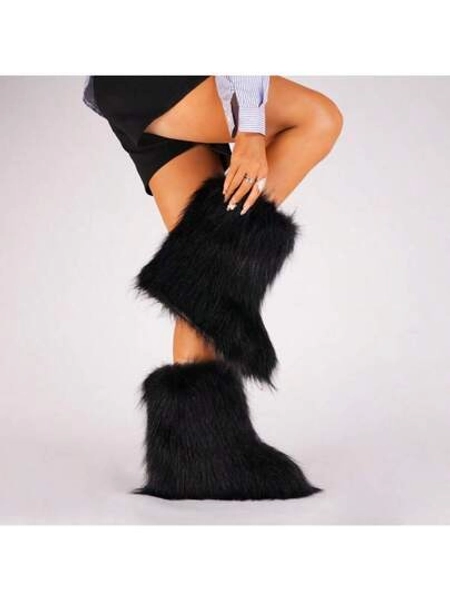 Y2K Women's Winter Warm Fleece Lined Fluffy Boots   Women Fur Boots