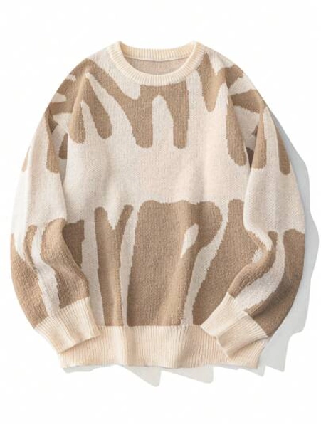 Fashion Pattern Crew Neck Long Sleeve Casual Pullover Graphic Drop Shoulder Monogram School Streetwear Spring Break Outfits Knit Sweater