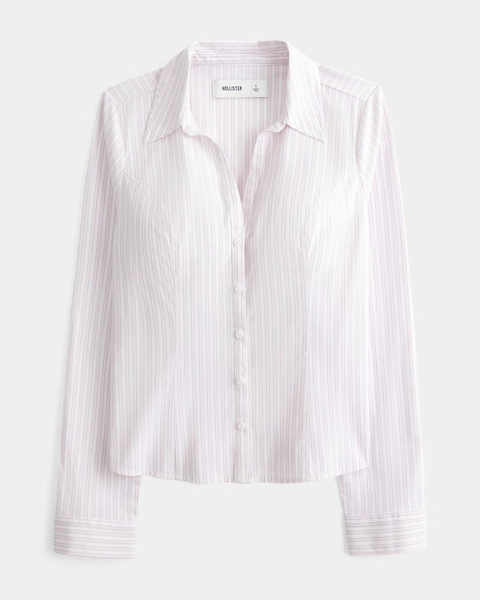 Stretch Poplin Button-Through Shirt