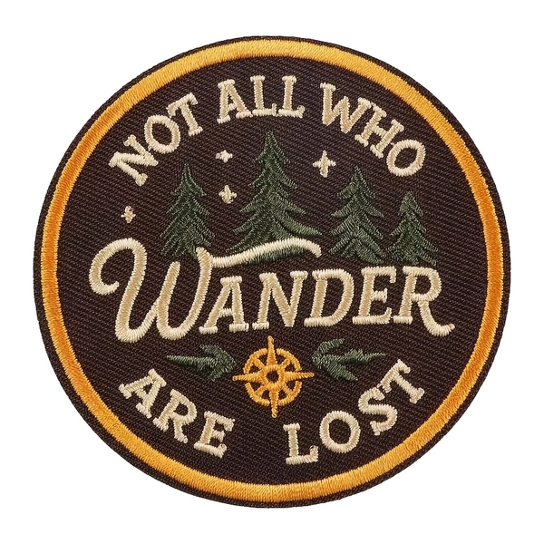 Vintage Nature Adventure Embroidered Patch, "Not All Who Wander Are Lost" Iron on Patch, for Backpacks Jackets Bags, 1 pc