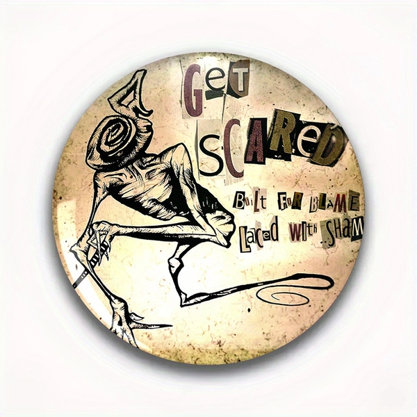 1pc "Get Scared" Cartoon Character Enamel Pin - Black & White, Durable Plastic, Round Badge for Men & Women, Perfect for Backpacks, Hats, Jackets - Fun Fashion Accessory for Friends, Colleagues, and Classmates, Funny Pins