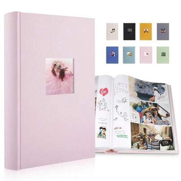 Luxury Fabric Photo Album 4x6 With Writing Space Acid Free Pockets Holds 300 Photos With Memo, 3 Per Pages Photobook Album For Wedding Vacation Family Pink