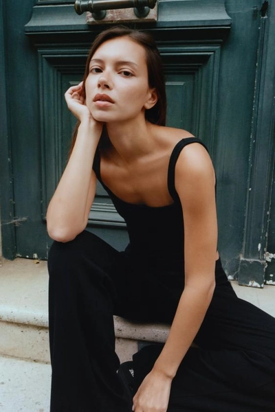 TOP À BRETELLES EN COTON ET MODAL - Noir - S