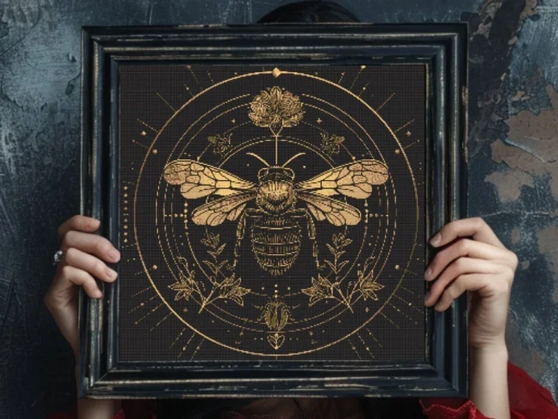 Gold Vintage Bee Cross Stitch Pattern PDF | Gothic Gift for Goth X-Stitch Chart | Gothic Bee Chart | Halloween Digital | Modern Easy