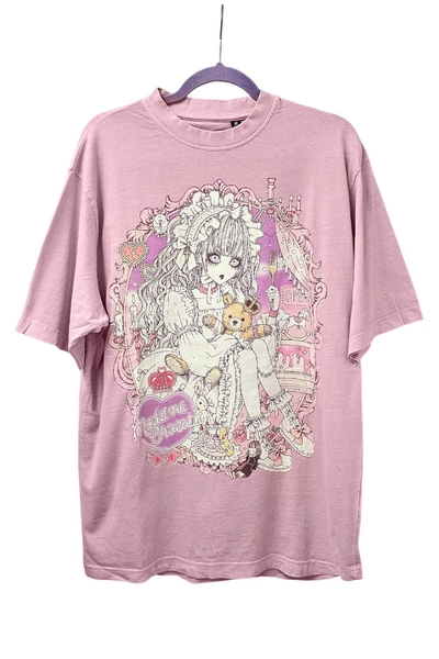 Yoh's Monochrome World x Madame Chocolat Vintage Style T-Shirt - Dusty Pink