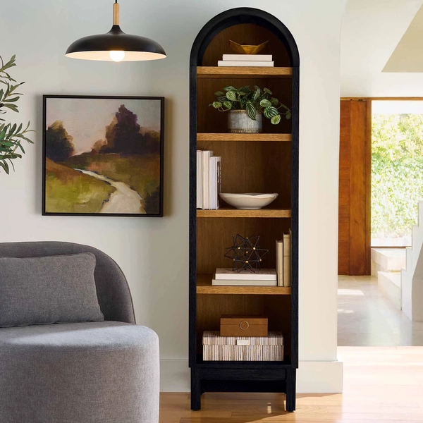 Better Homes & Gardens Juliet Narrow Arch Bookcase, Rich Black and Light Honey - Walmart.com