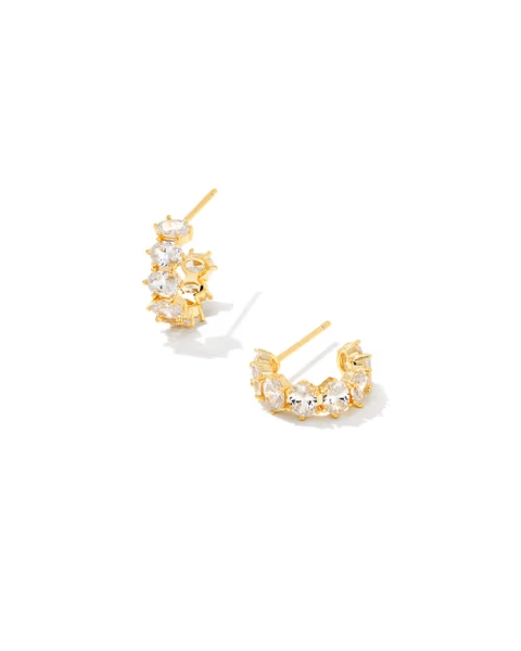 Cailin Gold Huggie Earrings in Blue Crystal