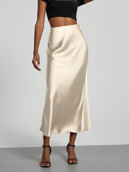 Se-Hore Fashion Women's Elastic Satin Finish Maxi Skirt, Suitable For All Seasons