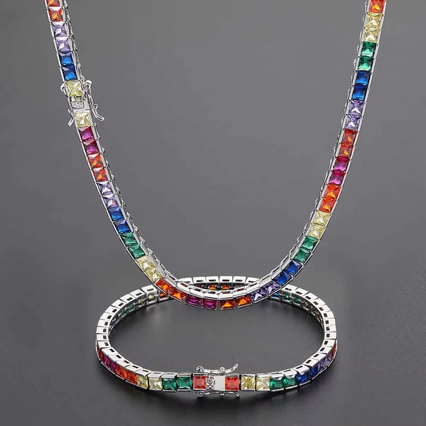 Iced Rainbow Colorful Tennis Necklace Silver Gold Plated Square Cubic Zirconia Tennis Chain Cuban Link Dainty Jewelry Gift - AliExpress 36