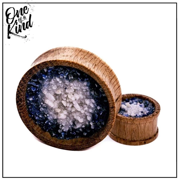 Hand Carved Oak Plugs: Lapis Lazuli