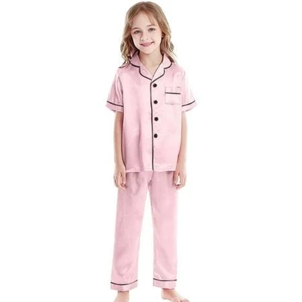 bigetiay Toddler Girls Silk Pajamas Short Sleeve Button-Down Pants Summer Girls Pajamas