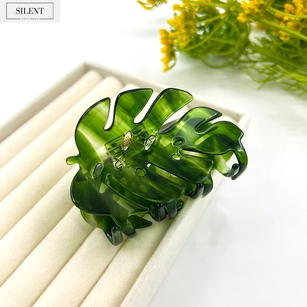 Green Leaf Hair Clip, Monstera Leaf Hair Claw, Big Boho Hair Clamp, Hair Accessories, Acetate Hair Clip, Gift For Plant Lover, Gift For Her