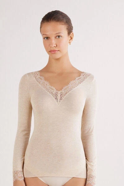 Intimissimi Modal Cashmere Ultralight Lace Shirt