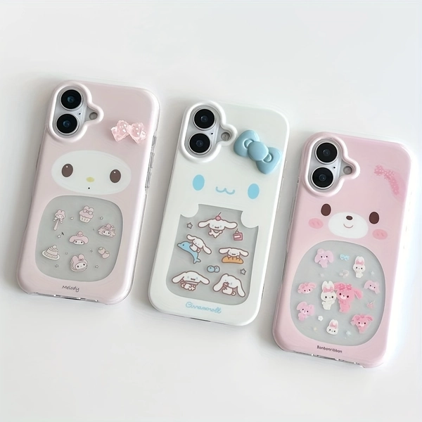 Phone Case - New 3D Bow My Melody/Cinnamomum Dog Phone Case for Iphone 16 Pro Max, Apple 16 New Model 15/13/12