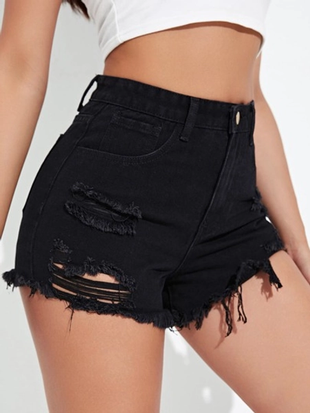 SHEIN EZwear High Waist Ripped Raw Trim Denim Shorts Y2k