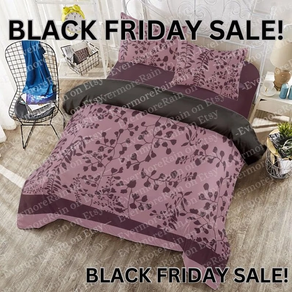 Bella’s Bedding (Twin, Full, Queen) Twilight Reddish-Purple Plant Floral Four-piece Duvet COVER Set