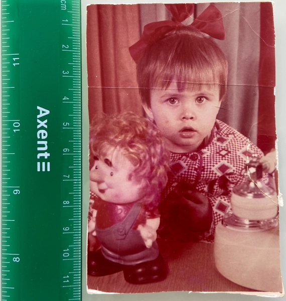 1985 Small Girl with Big Doll Kids Children Toys USSR Original Vintage Photo