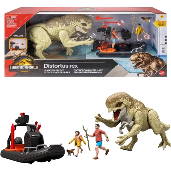 Jurassic World Rebirth Storypack with Raft, Villain Dino1, Adult, Child & Aquilops, Island Escape