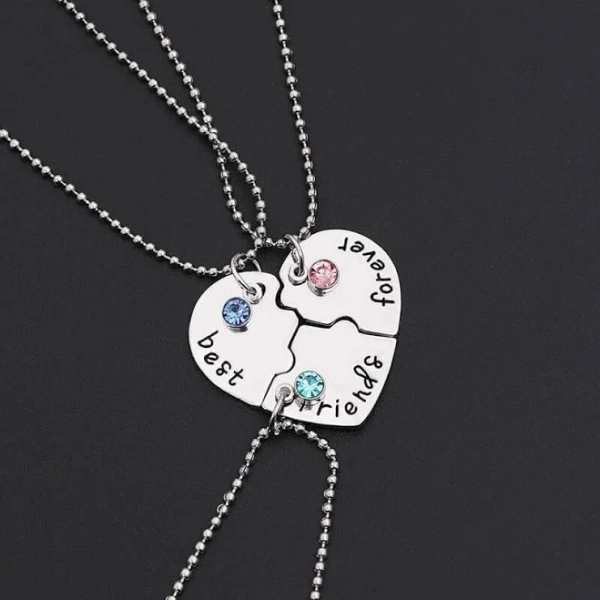 Rhinestone Engraved Puzzle Friendship Pendant