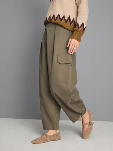 Cotton Blend Barrel Leg Cargo Trousers