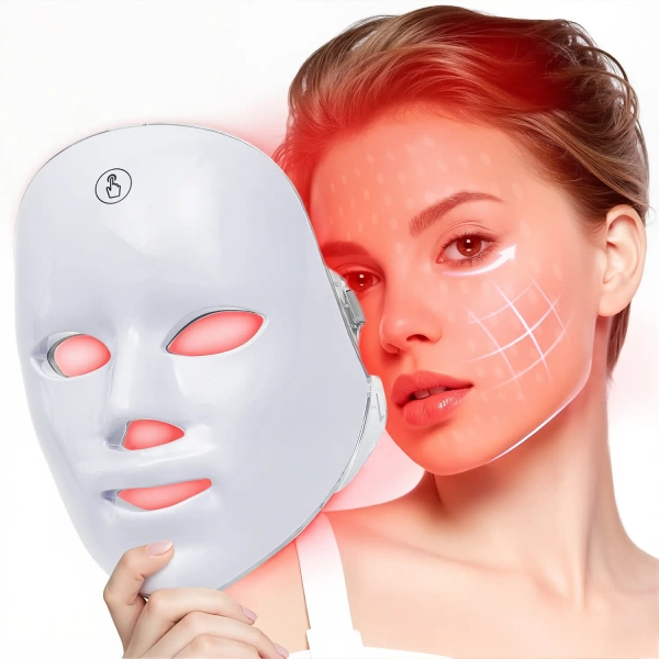 7-Color Red Light Therapy LED Face Mask - Plastic Facial Beauty Device, 1-Click Use, Gentle Daily Self Care Product for Sensitive Skin, Anti-Acne, Skin Renewal, Ideal Gift for Mothers, Summer Skincare Tool, Led Mask