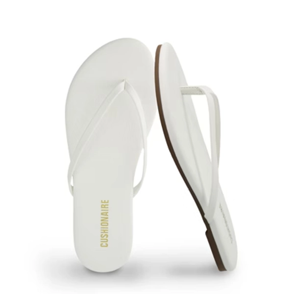 CUSHIONAIRE Cruise Flip Flops for Women Footwear | Vacation Beach Essentials | Casual Sandals with Wide Widths, White Smooth 10