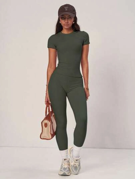PinkTip "Pastel Pink Basic Crop Top & Shorts Set Breathable CottonLinen Blend & HighWaist Loose Fit Summer Casual & Gym Essentials"