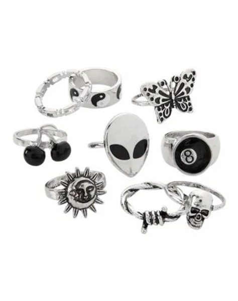 Spencer's 7-Pack Silvertone Statement Rings