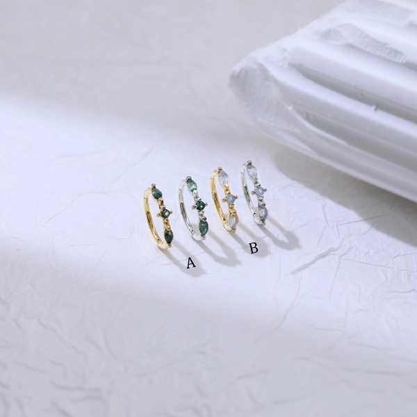 Moss Agate Cartilage Sterling silver Clicker | Labradorite Helix Lobe Conch Hoops | Gemstone Clicker Earrings | Gold Plated Septum Piercings