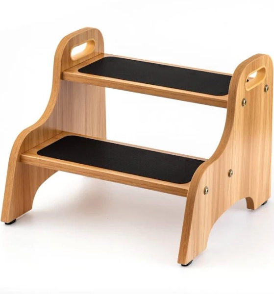 Strongtek Wooden Two Step Stool with Non-Slip Surface and Handles 350 lbs Capacity