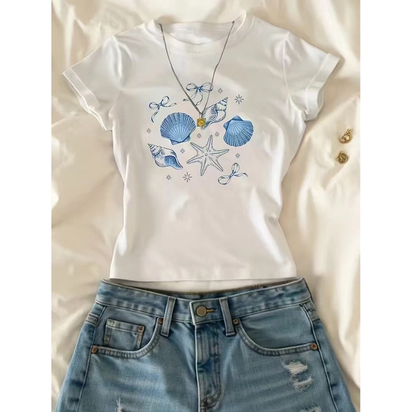 Summer Short-Sleeve T-Shirt with a Stylish 'CIAO BELLA' Lemon Letter Design, a Fresh And Trendy Casual Top for Girls