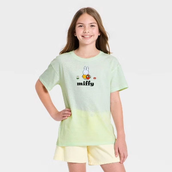 Girls' Miffy Bike Short Sleeve Front and Back Graphic T-Shirt - Mint Green L