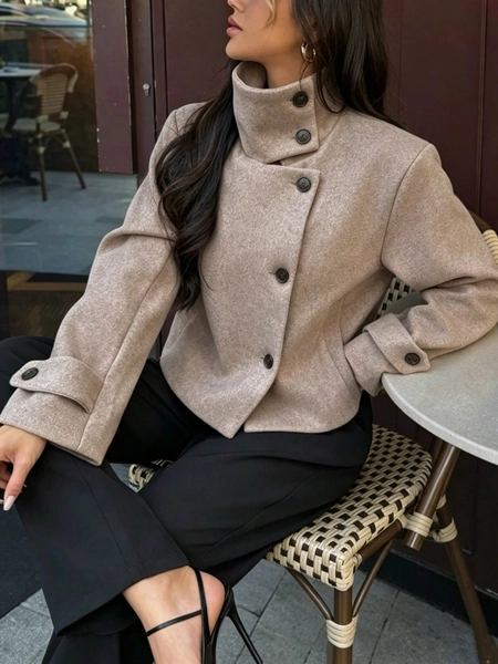 DEEKA Autumn/Winter New Women's Fashion European & American Style Minimalist Collared Wool Blend Short Jacket Spring, Quiet Luxury