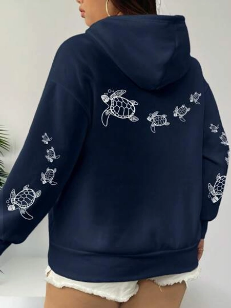 Calvaya Plus Size Turtle Printed Graphic Drawstring Hoodie,Teacher,Back To School Pullover Fall Winter Autumn