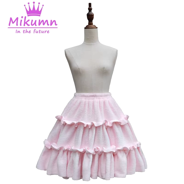 Harajuku Women Winter Thicken Warm Plush Skirt Y2k Sweet Pink White High Waist Pleated Fluffy Fleece Kawaii Lolita Mini Skirt - AliExpress 200000345