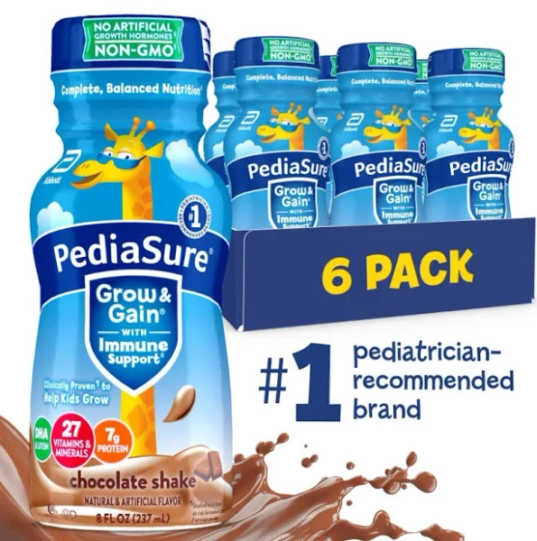 Pediasure Grow & Gain with Immune Support, 7g Protein, Chocolate, 8-fl-oz Bottle, Pack of 6, Size: 8 fl oz